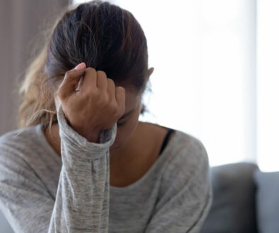 Depressed upset woman feeling hurt sad stressed troubled with problem