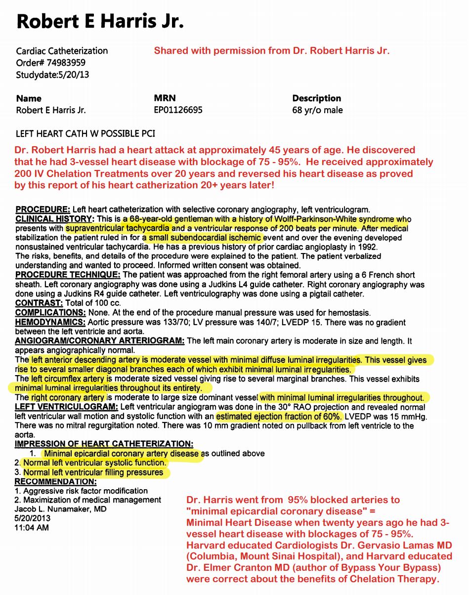 Cardiac catherization report of patient after chelation treatment