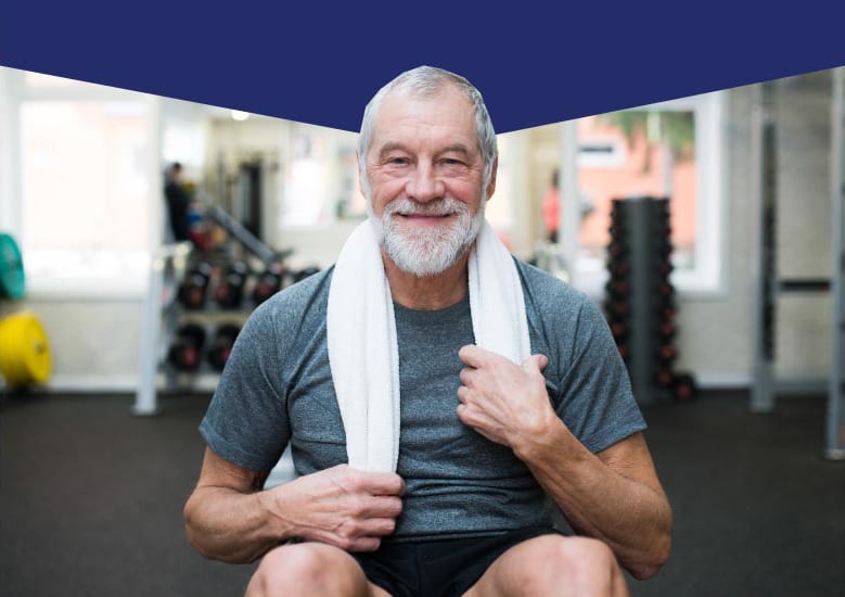 Senior without knee pain at a gym