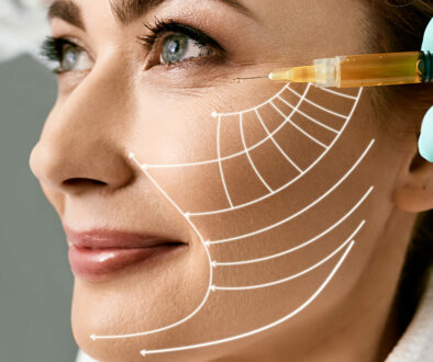 Woman's face with lines drawn for adjustments